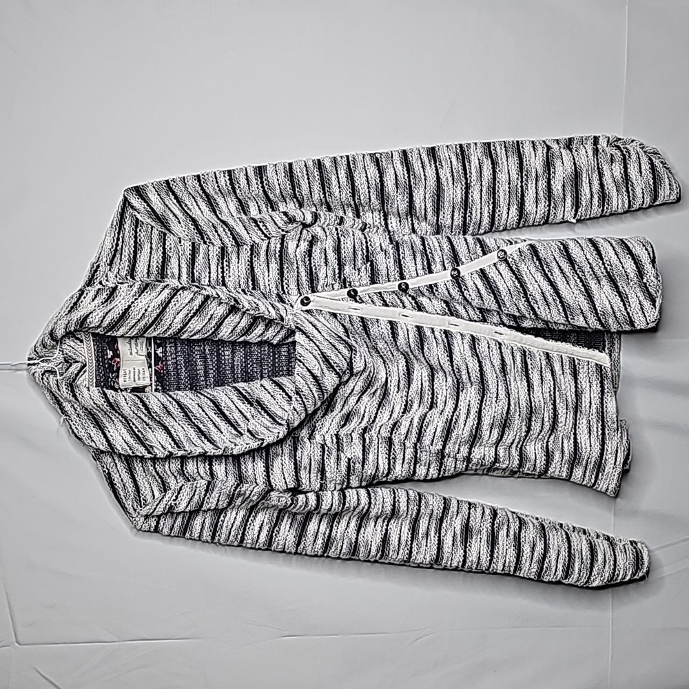 Anthropologie Saturday Sunday striped blue and white side button up jacket sz M - Picture 1 of 6
